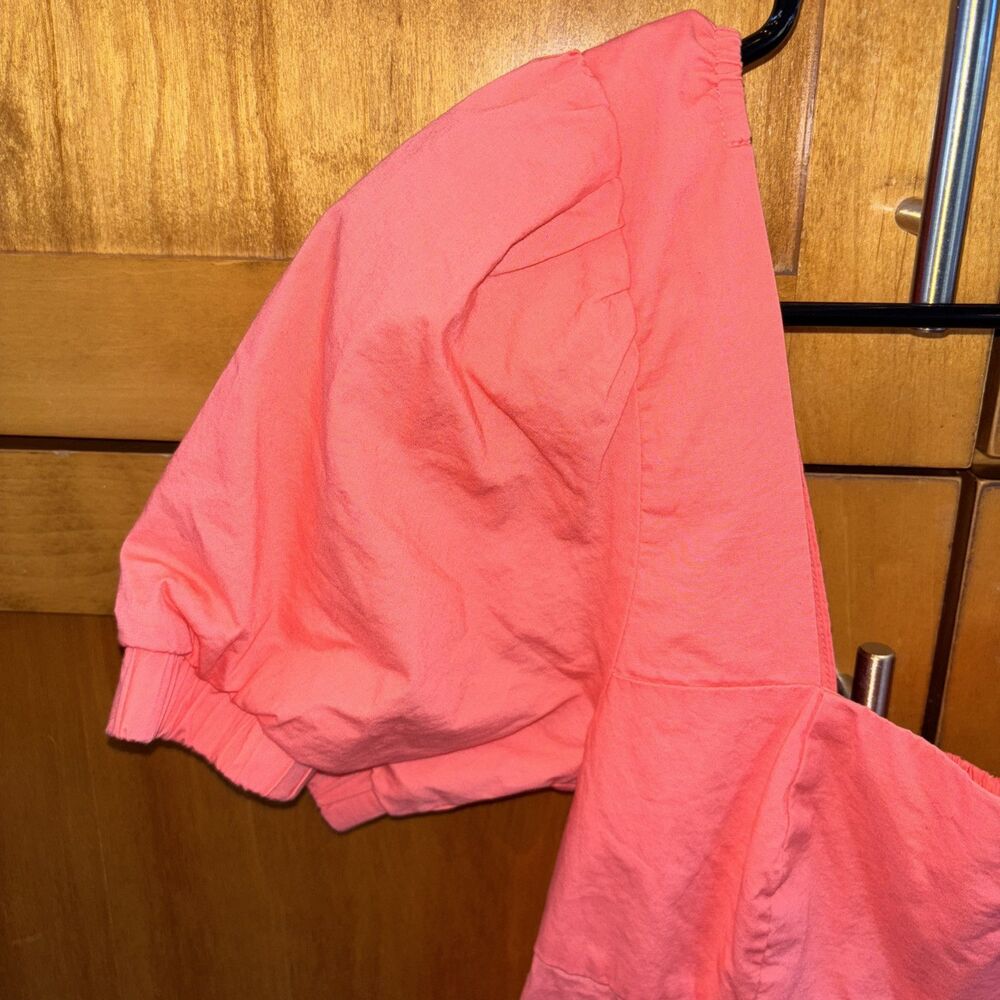 WILD FABLE Coral Dress Orange Square Neck Puff Sleeve Babydoll Mini S Smocked - Picture 3 of 9